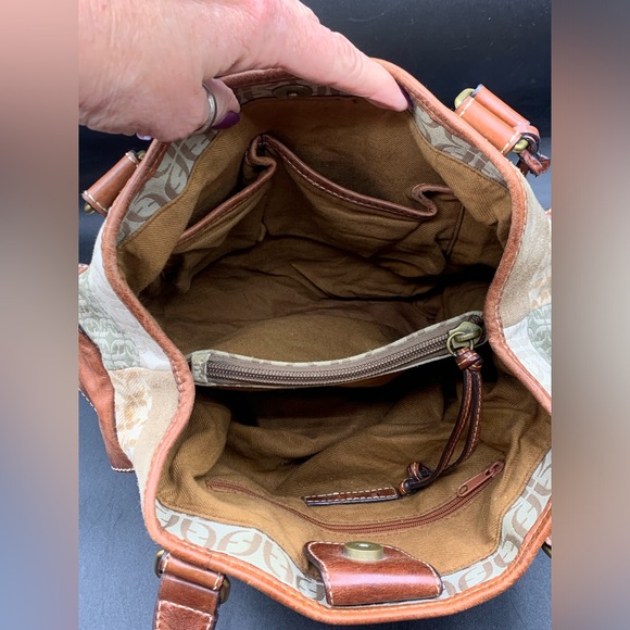 Fossil Vintage Signature Monogram Canvas/Leather Hobo Shoulder Bag - Picture 7 of 16